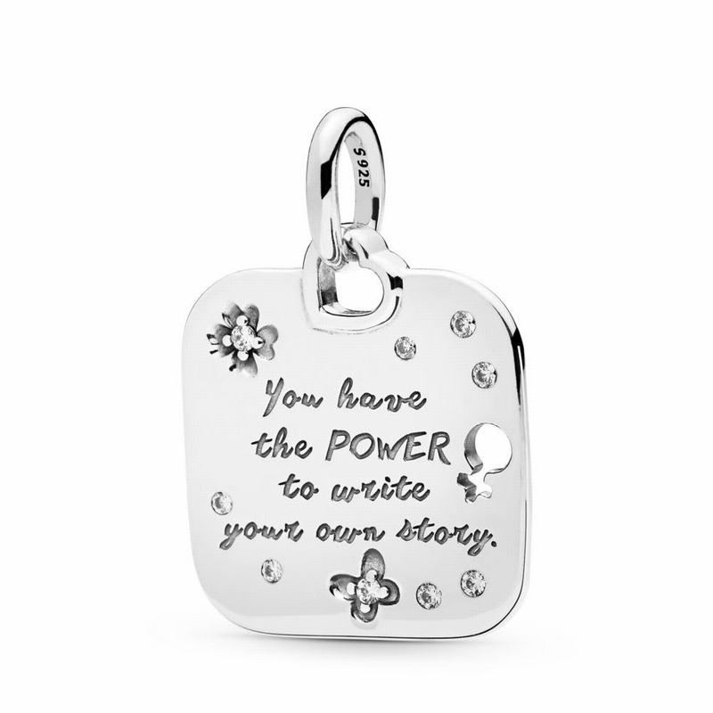 Pandora Female Empowerment Motto Pendant - Sterling Silver/Cubic Zirconia - Canada | TB3313AZ